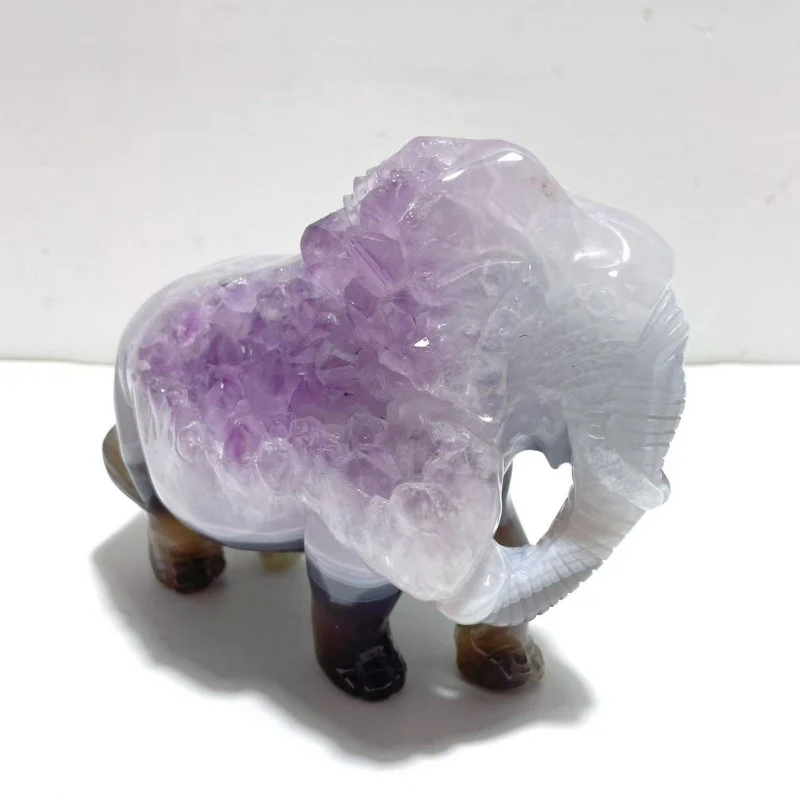 3 Pieces Amethyst Mixed Geode Druzy Agate Elephant Animal Carving #A22 - Image 7