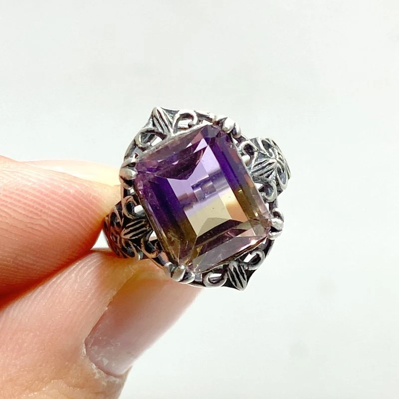 6 Pieces Ametrine Sugar Cube 925 Silver Ring