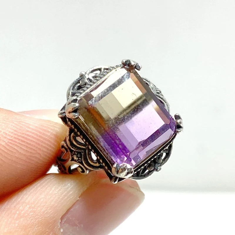 6 Pieces Ametrine Sugar Cube 925 Silver Ring - Image 3