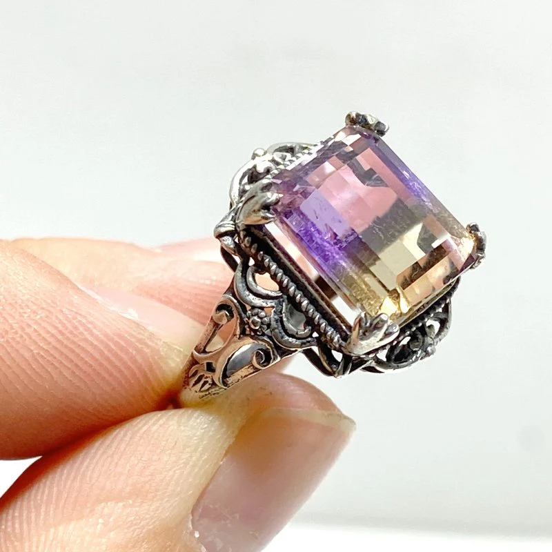 6 Pieces Ametrine Sugar Cube 925 Silver Ring - Image 6