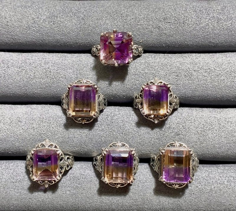 6 Pieces Ametrine Sugar Cube 925 Silver Ring - Image 8