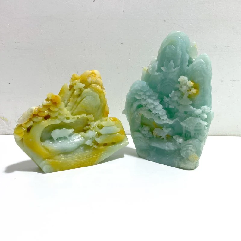 3 Pieces Beautiful Caribbean Calcite Landscape Pavilion Carving #6 - Image 2