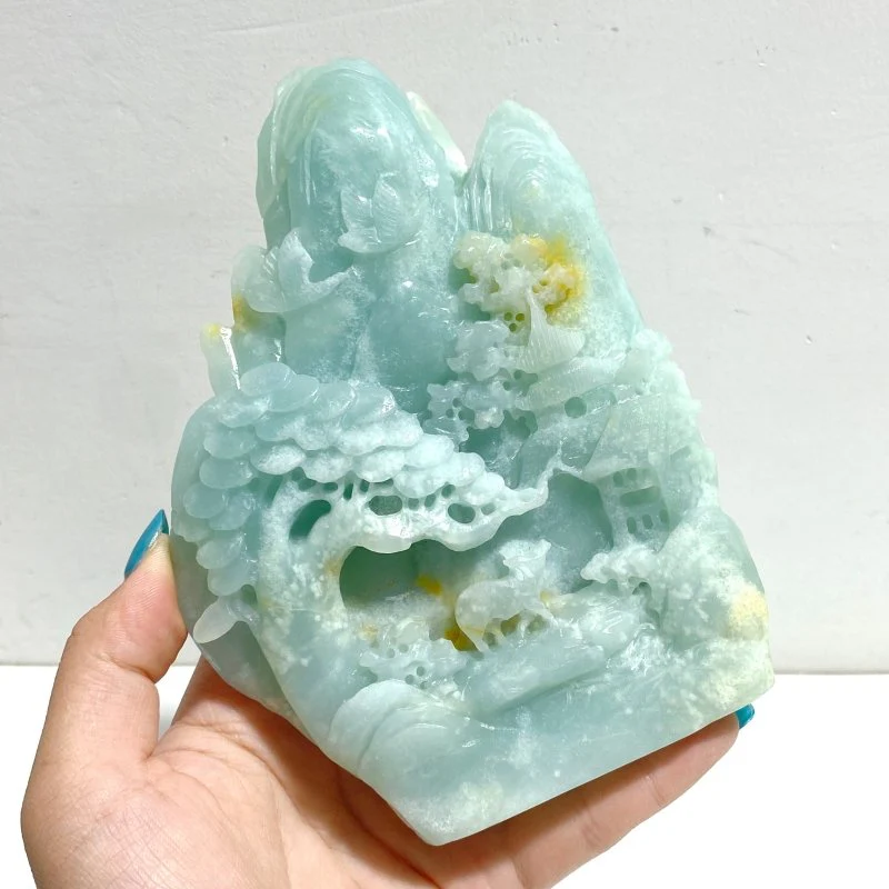 3 Pieces Beautiful Caribbean Calcite Landscape Pavilion Carving #6 - Image 4