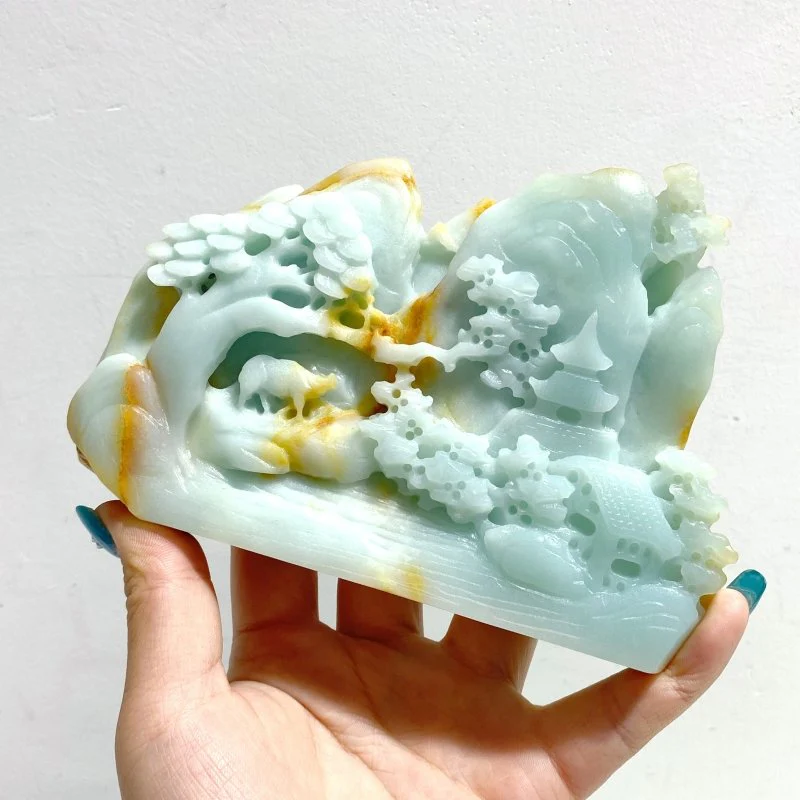 3 Pieces Beautiful Caribbean Calcite Landscape Pavilion Carving #6 - Image 5
