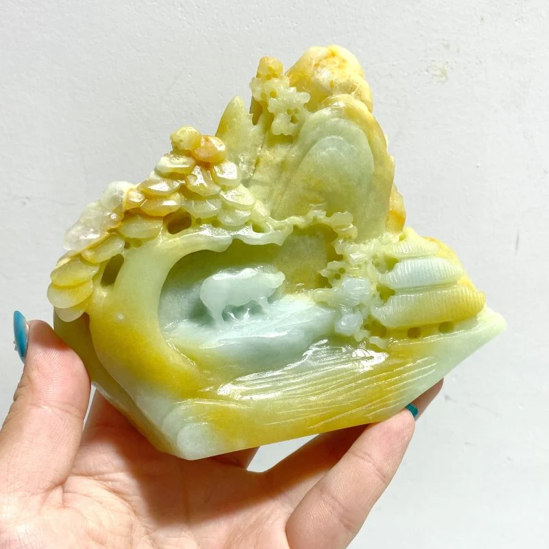 3 Pieces Beautiful Caribbean Calcite Landscape Pavilion Carving #6 - Image 6