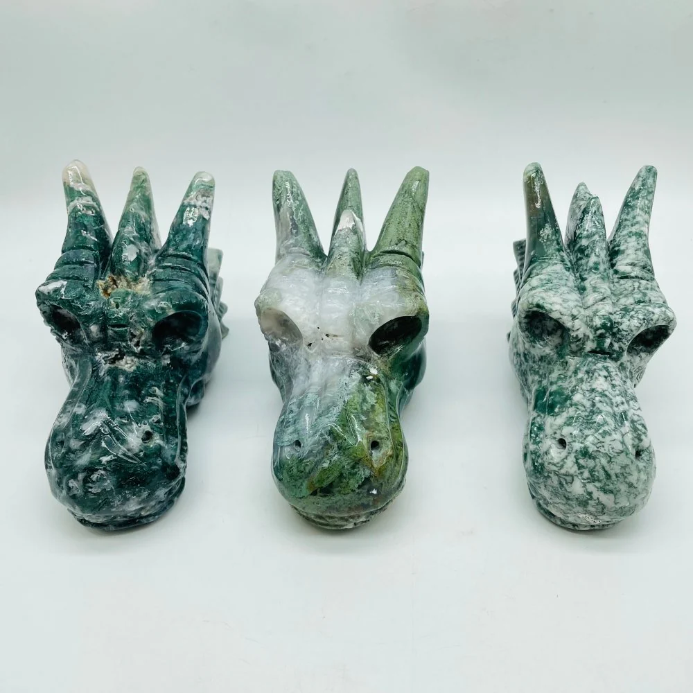 3 Pieces Beautiful Moss Agate Dragon Head - Image 2