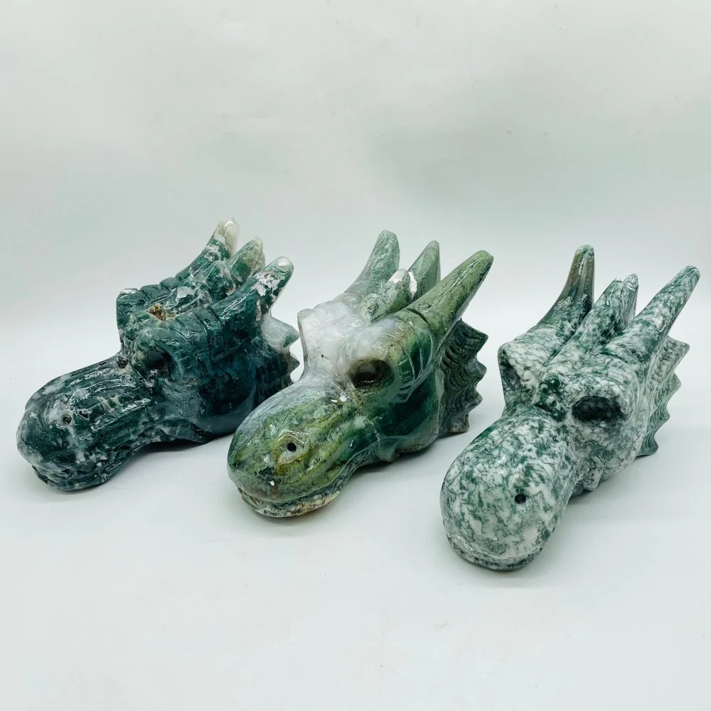 3 Pieces Beautiful Moss Agate Dragon Head - Image 3