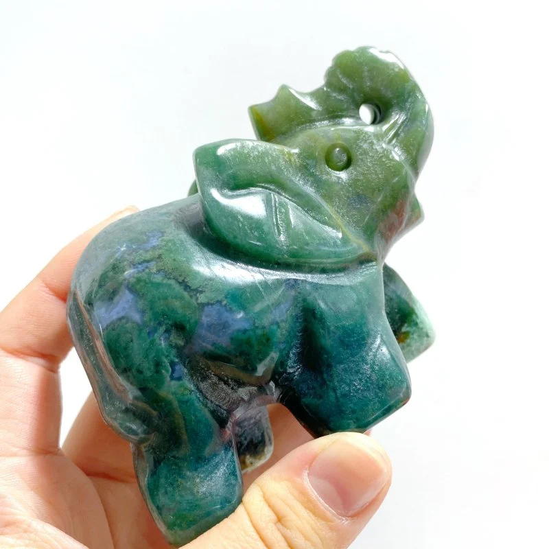 8 Pieces Beautiful Moss Agate Elephant Carving - Image 3