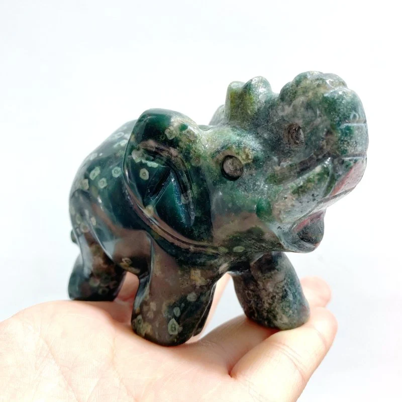 8 Pieces Beautiful Moss Agate Elephant Carving - Image 4
