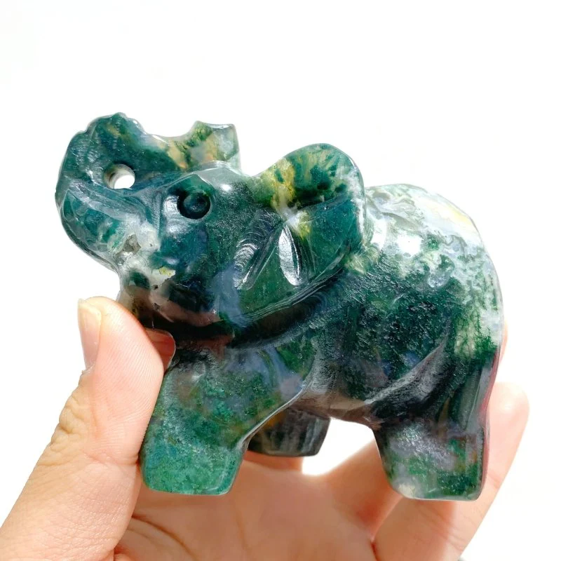 8 Pieces Beautiful Moss Agate Elephant Carving - Image 6