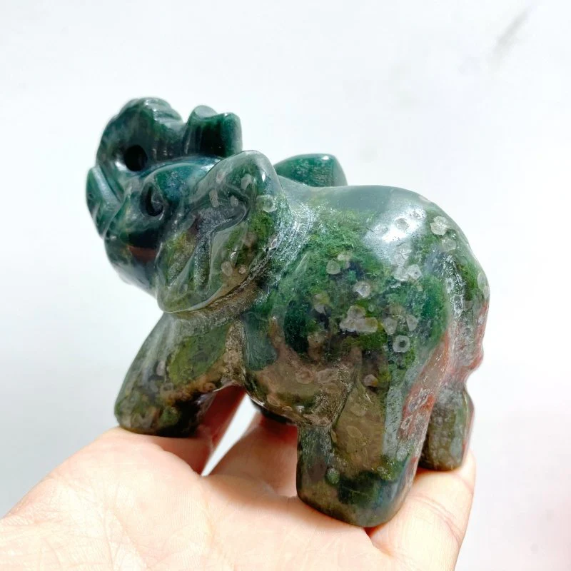 8 Pieces Beautiful Moss Agate Elephant Carving - Image 7