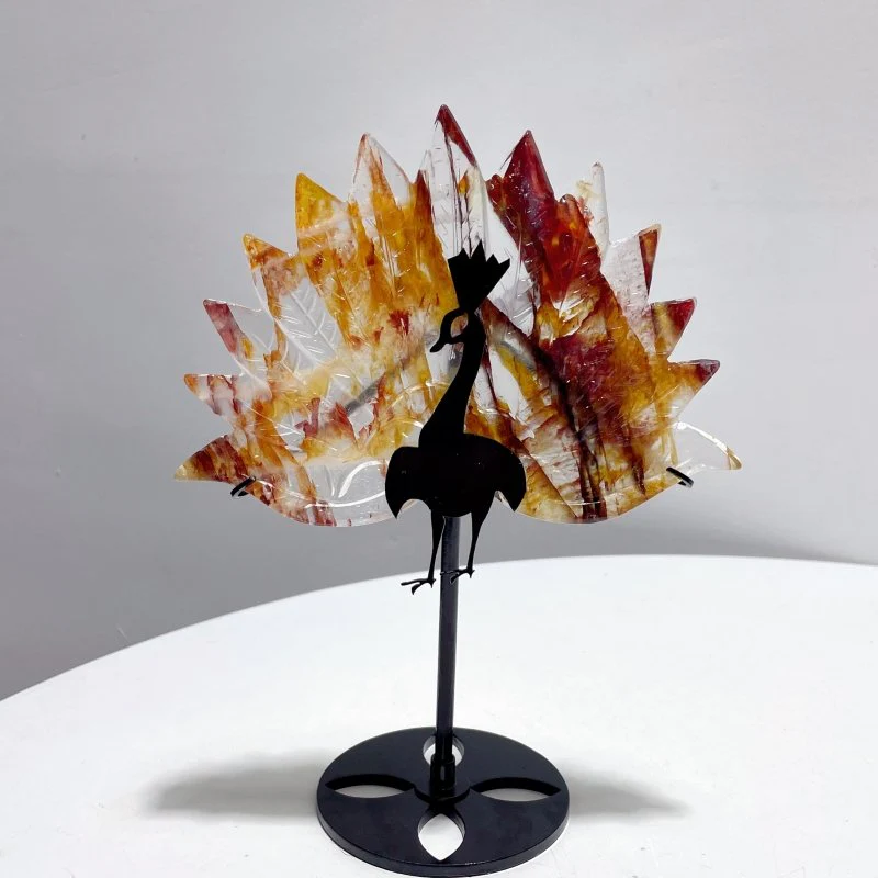 3 Pieces Beautiful Peacock With Stand Carving Fluorite Golden Hematoid Quartz - Image 4