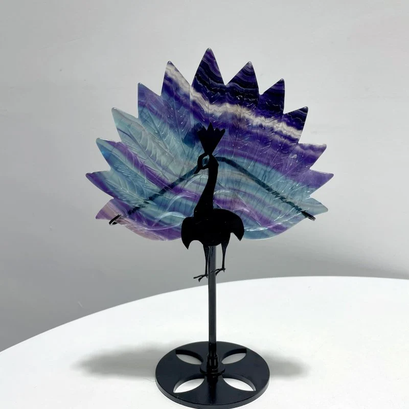 3 Pieces Beautiful Peacock With Stand Carving Fluorite Golden Hematoid Quartz - Image 5