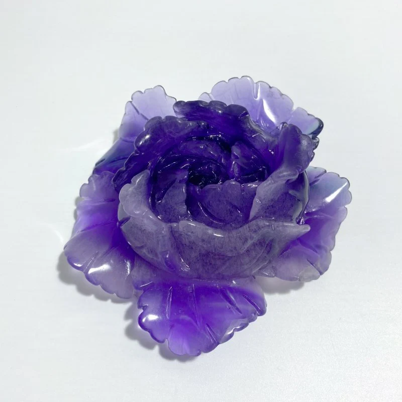 3 Pieces Beautiful Purple Fluorite Flower Carving #5 - Image 2