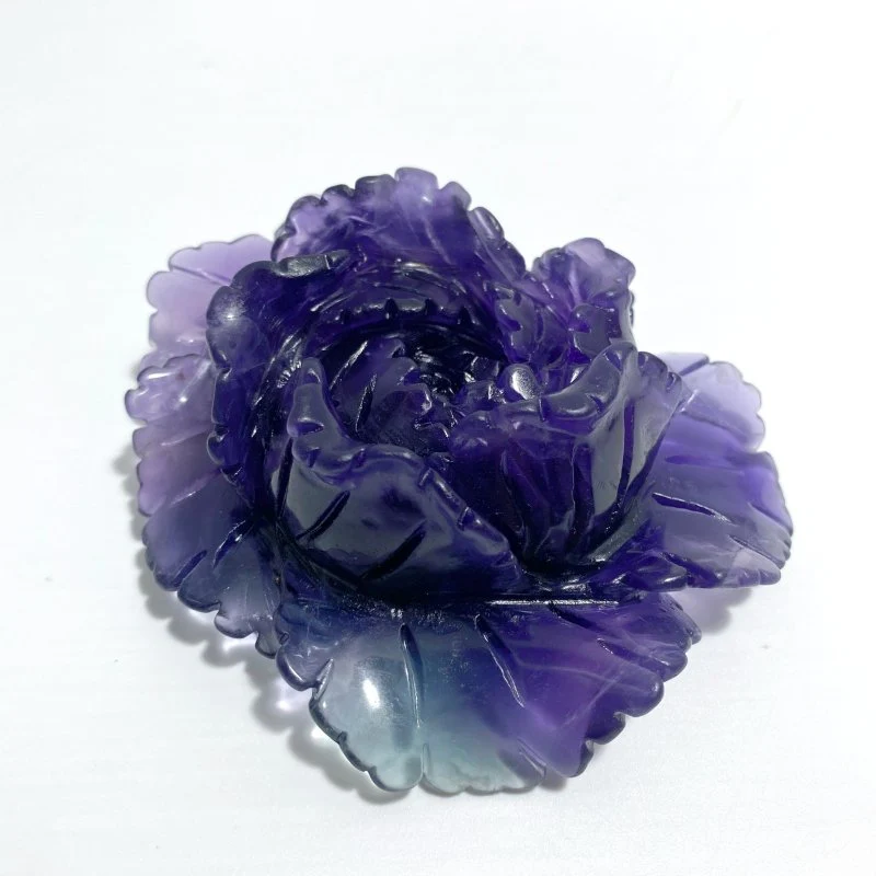 3 Pieces Beautiful Purple Fluorite Flower Carving #5 - Image 3
