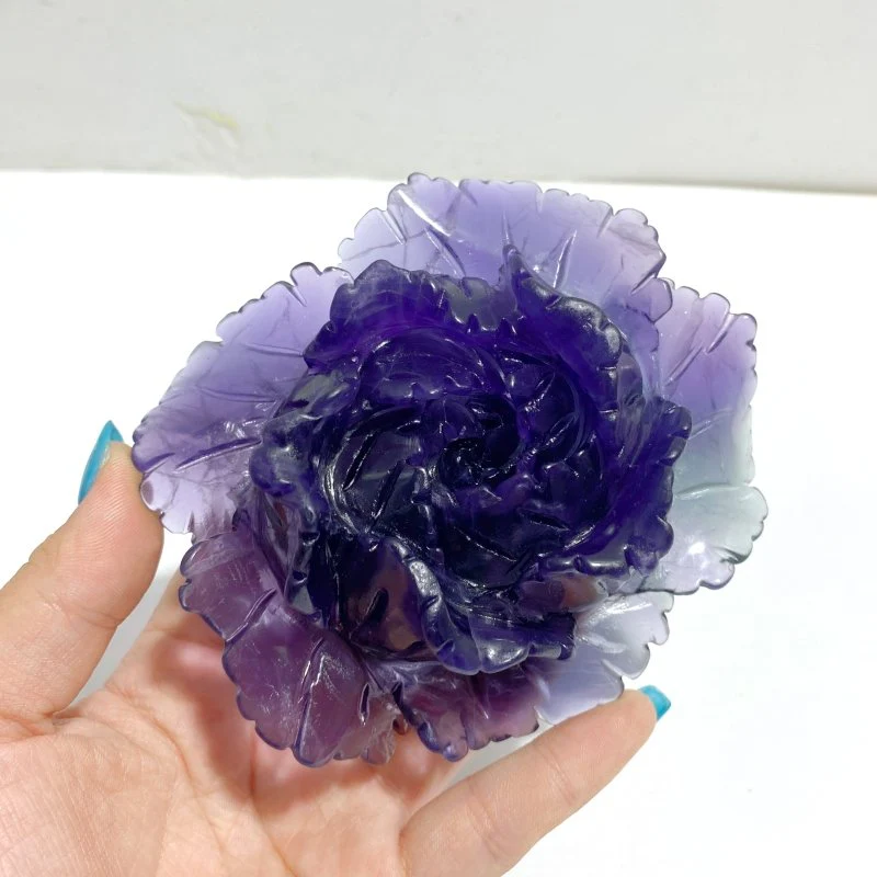 3 Pieces Beautiful Purple Fluorite Flower Carving #5 - Image 4