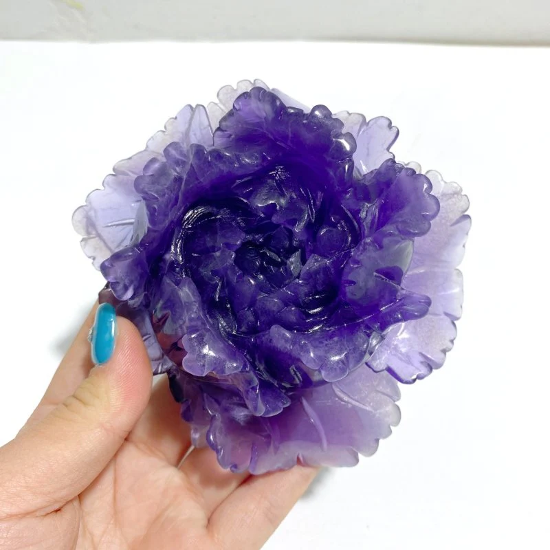 3 Pieces Beautiful Purple Fluorite Flower Carving #5 - Image 5