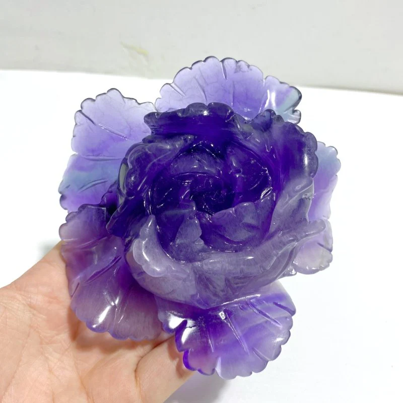 3 Pieces Beautiful Purple Fluorite Flower Carving #5 - Image 6