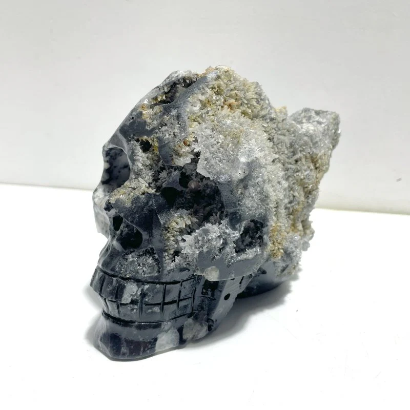 3 Pieces Black Clear Quartz Cluster Skull Carving - Image 3