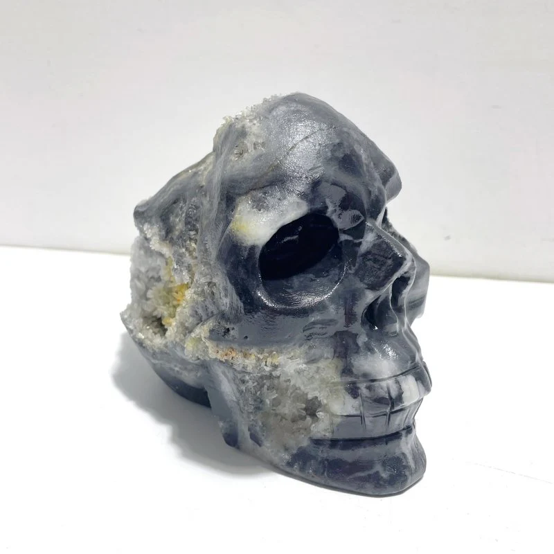 3 Pieces Black Clear Quartz Cluster Skull Carving - Image 6