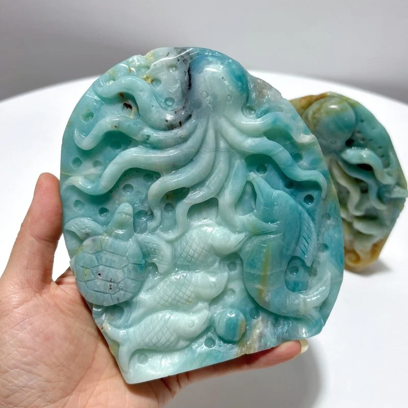 2 Pieces High Quality Caribbean Calcite Sea Animals Carving - Image 2