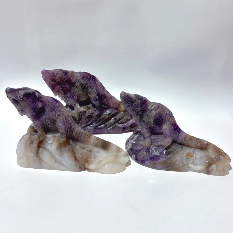 3 Pieces Chevron Amethyst Lizard Carving - Image 2