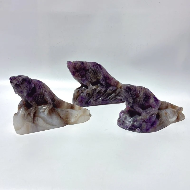 3 Pieces Chevron Amethyst Lizard Carving - Image 3