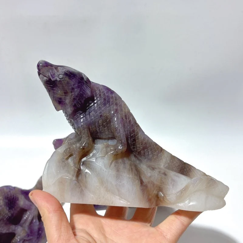3 Pieces Chevron Amethyst Lizard Carving - Image 7