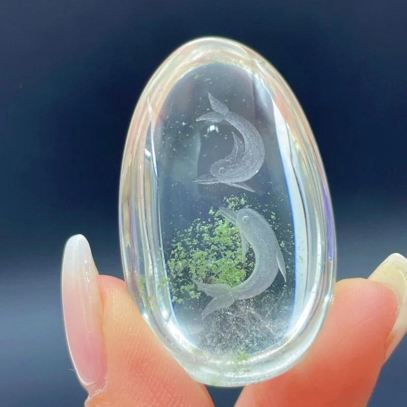 4 Pieces Dolphin Garden Quartz Inner Scene Carving - Image 3