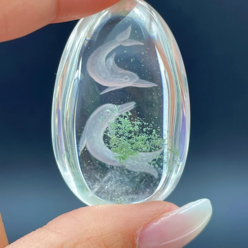 4 Pieces Dolphin Garden Quartz Inner Scene Carving - Image 4