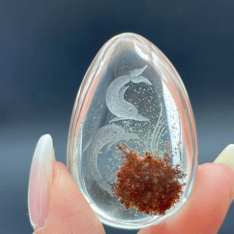 4 Pieces Dolphin Garden Quartz Inner Scene Carving - Image 6