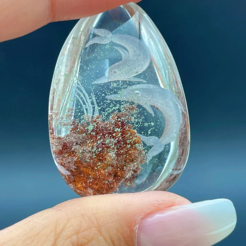 4 Pieces Dolphin Garden Quartz Inner Scene Carving - Image 7