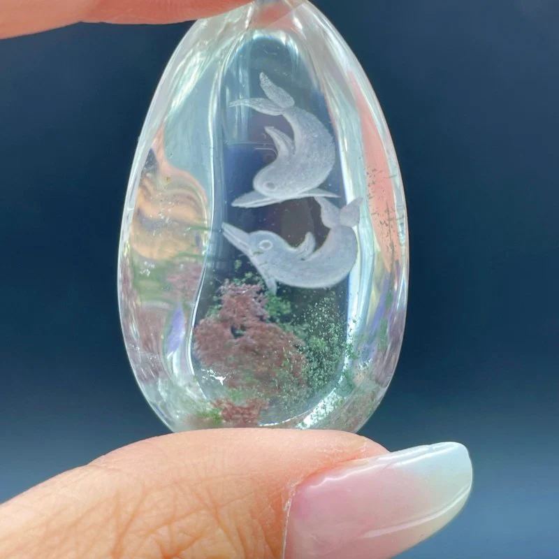 4 Pieces Dolphin Garden Quartz Inner Scene Carving - Image 8