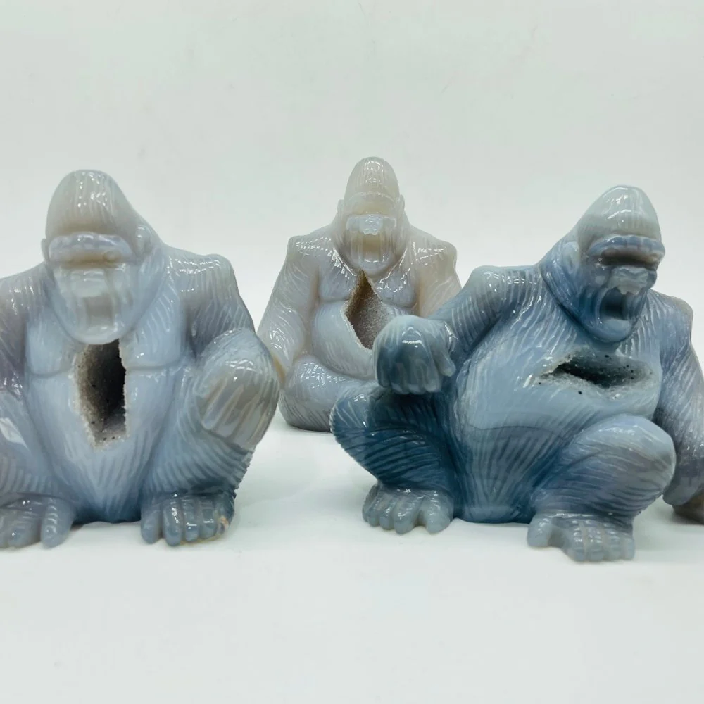 3 Pieces Geode Druzy Agate King Kong Ape Carving - Image 2
