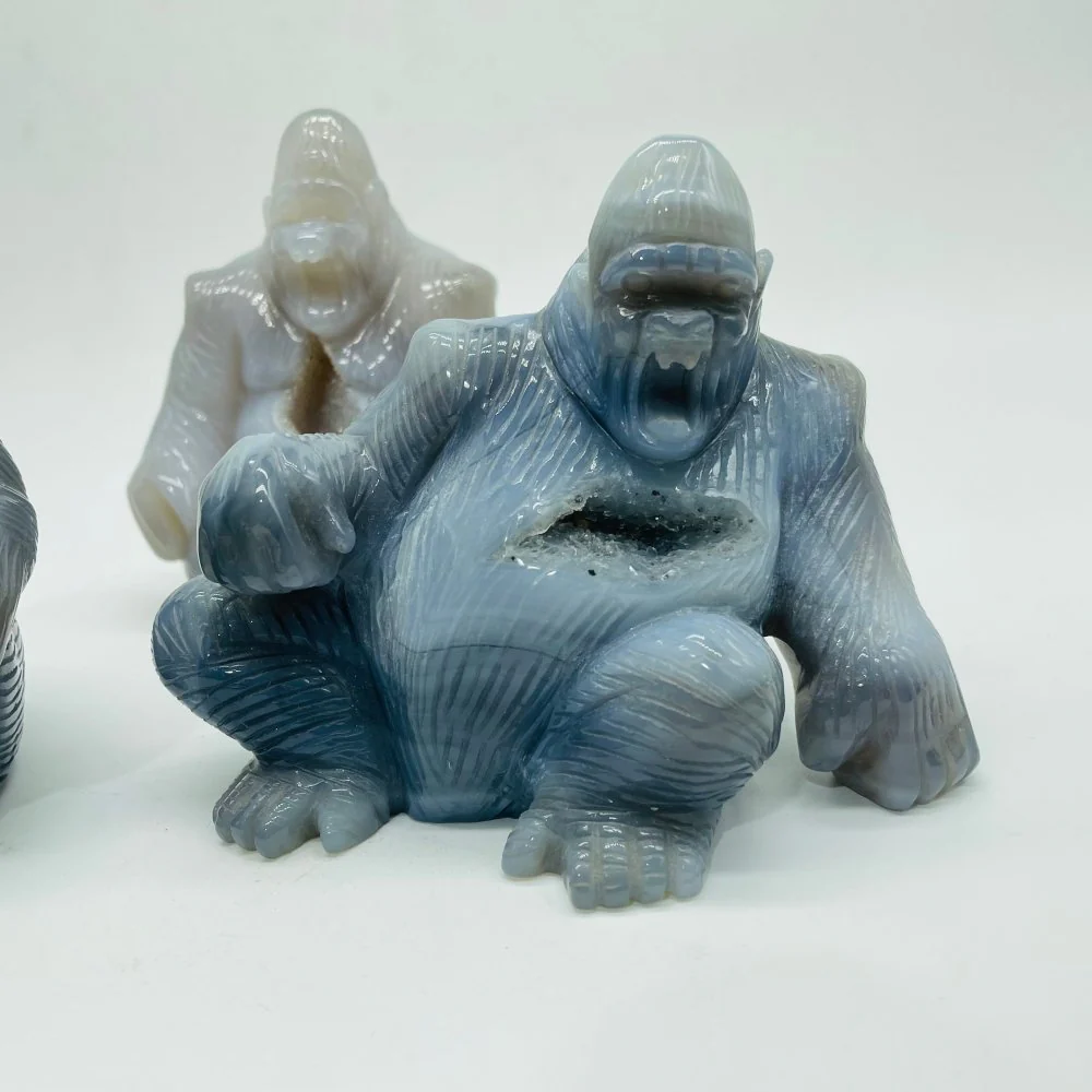 3 Pieces Geode Druzy Agate King Kong Ape Carving - Image 4