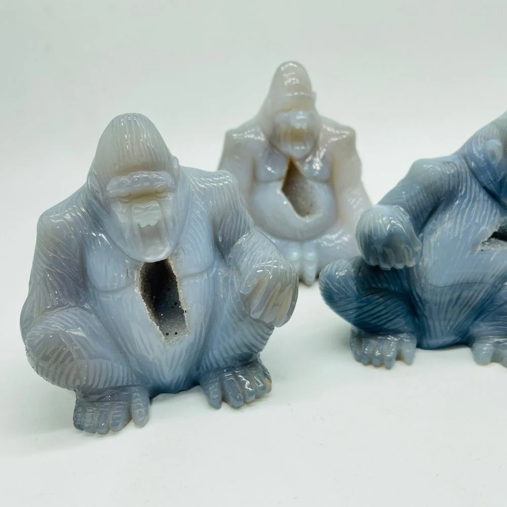 3 Pieces Geode Druzy Agate King Kong Ape Carving - Image 5