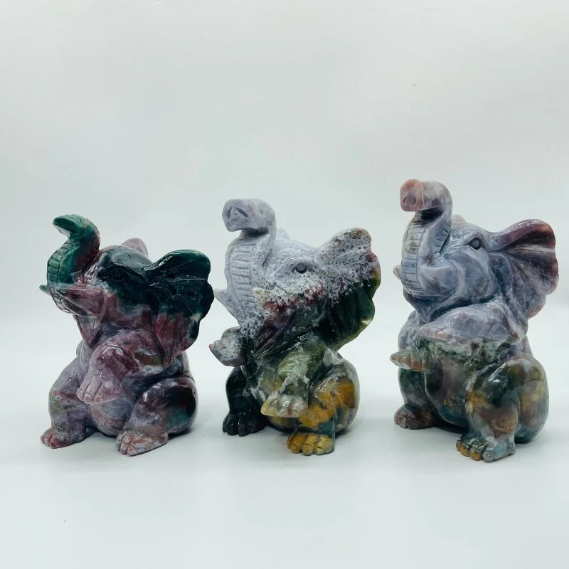 3 Pieces High Quality Large Ocean Jasper Elephant Carving - Image 2