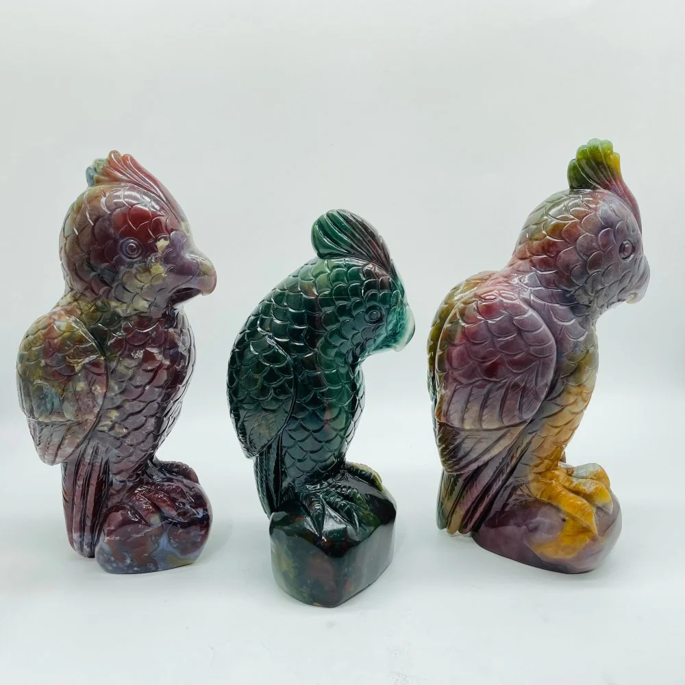 3 Pieces Large Ocean Jasper Parrot Carving - Image 5