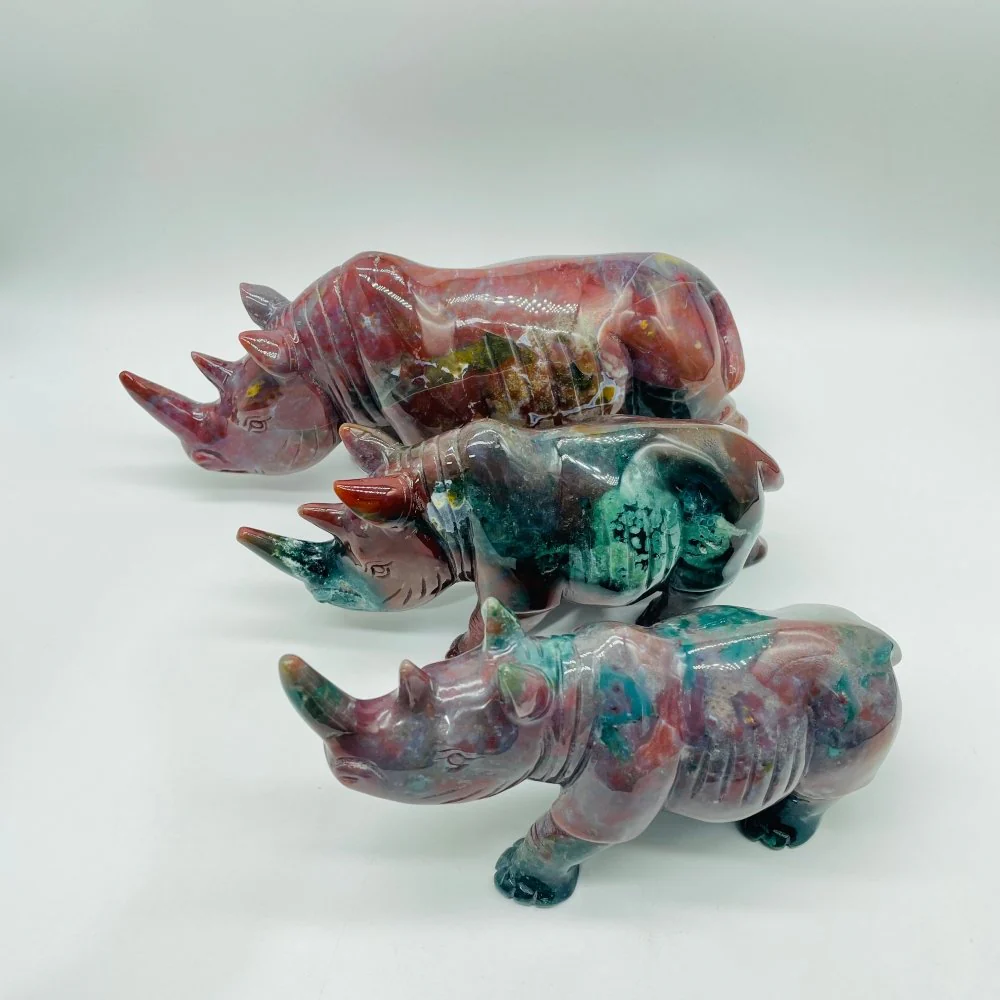 3 Pieces Beautiful Large Ocean Jasper Rhino Carving - Image 2