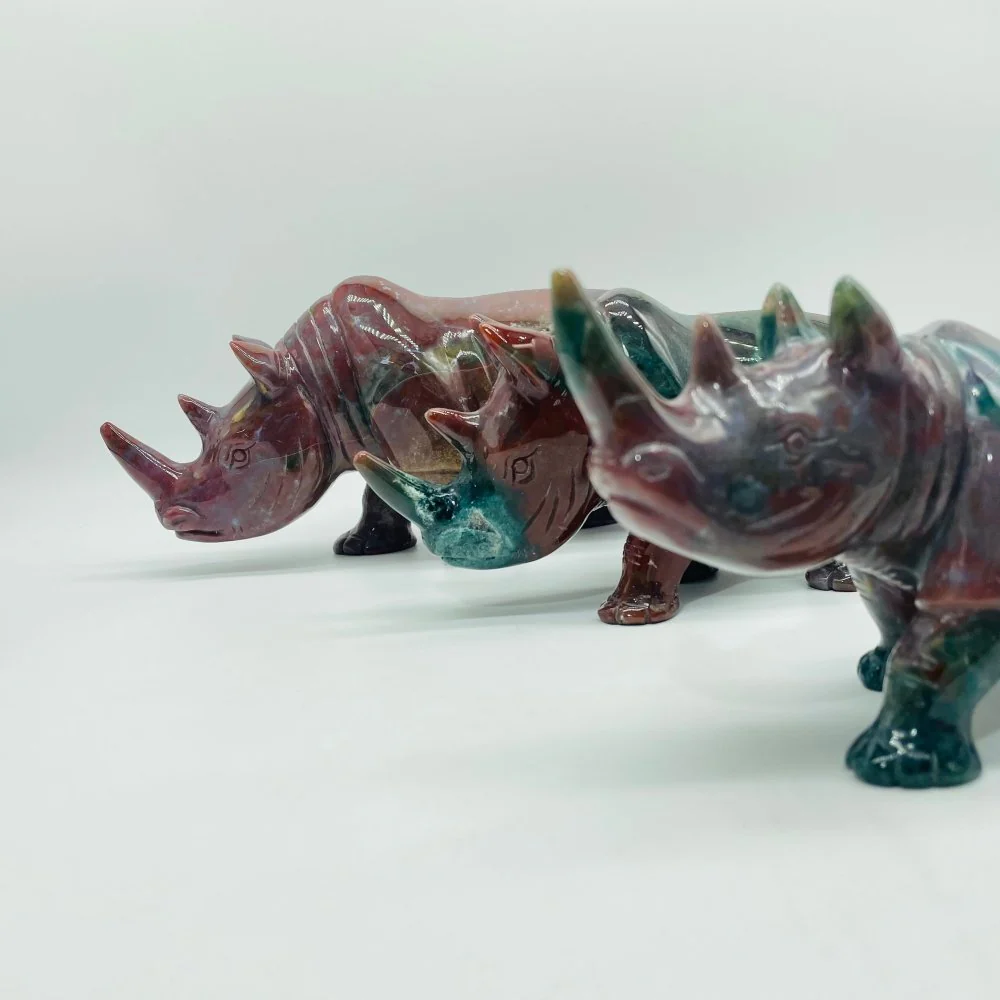 3 Pieces Beautiful Large Ocean Jasper Rhino Carving - Image 3