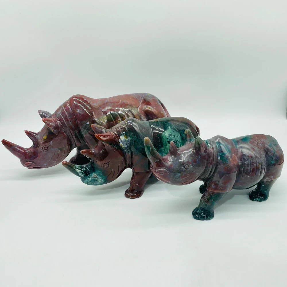 3 Pieces Beautiful Large Ocean Jasper Rhino Carving - Image 4