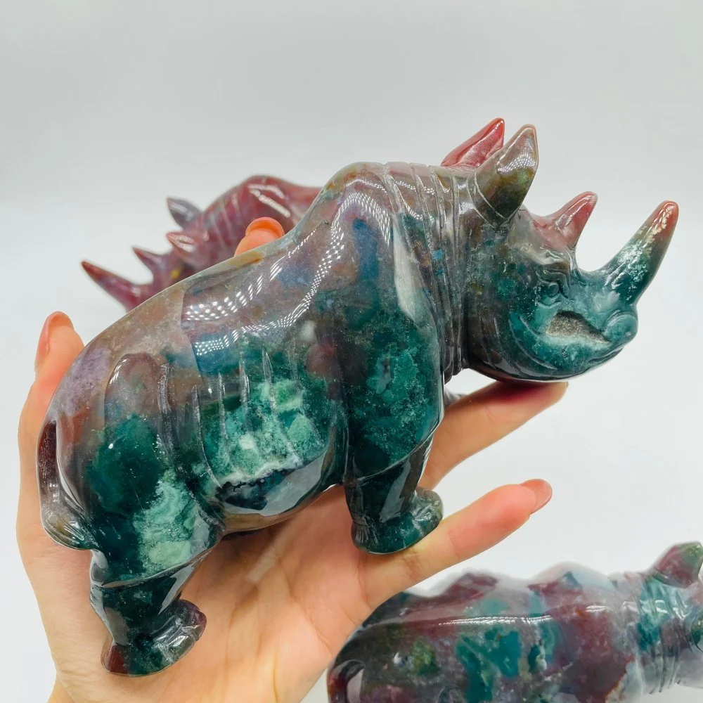 3 Pieces Beautiful Large Ocean Jasper Rhino Carving - Image 6