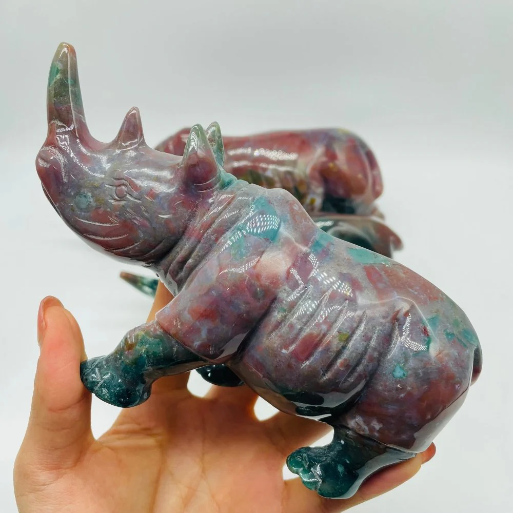 3 Pieces Beautiful Large Ocean Jasper Rhino Carving - Image 7