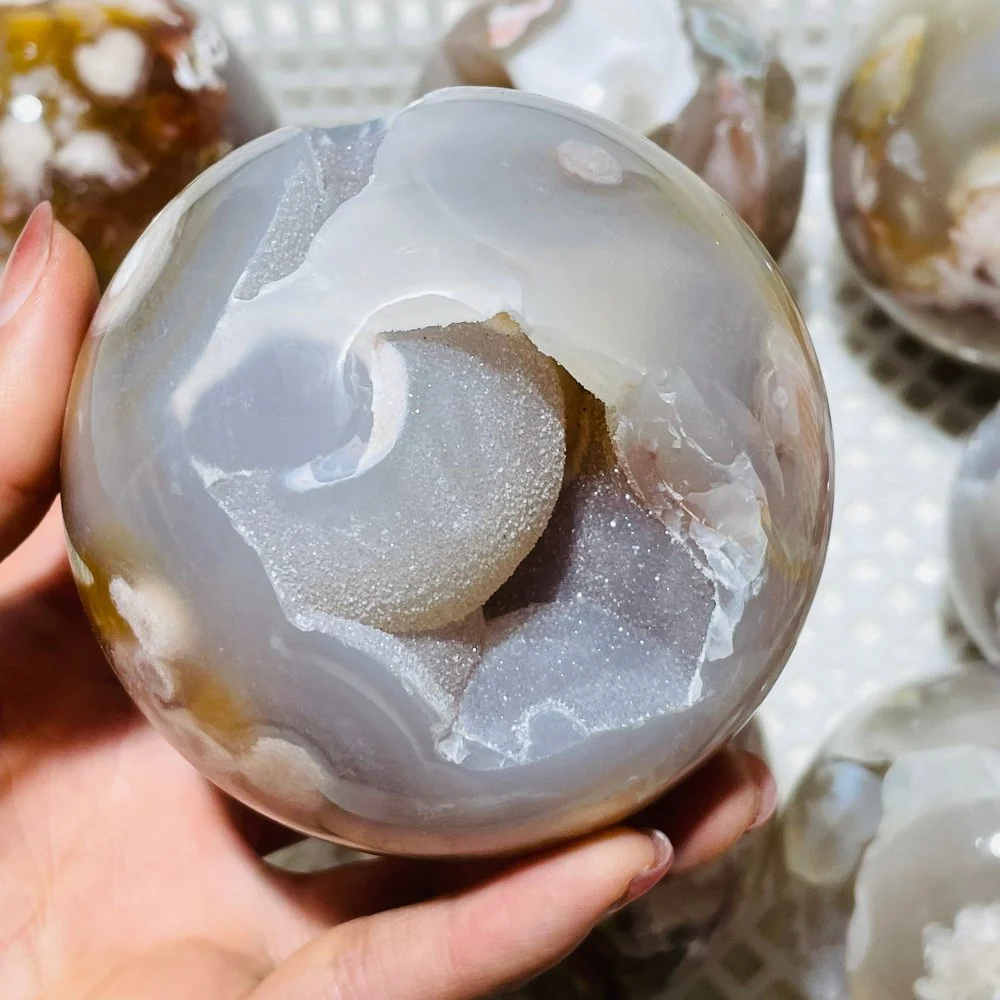 9 Pieces High Quality Sakura Agate Geode Spheres - Image 2