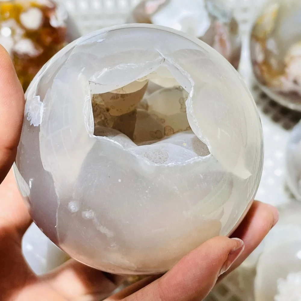 9 Pieces High Quality Sakura Agate Geode Spheres - Image 3