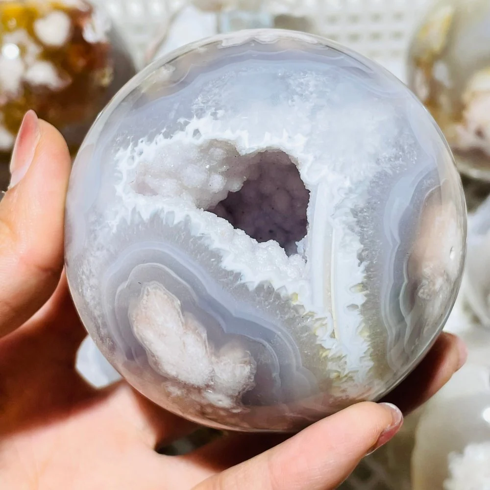 9 Pieces High Quality Sakura Agate Geode Spheres - Image 4