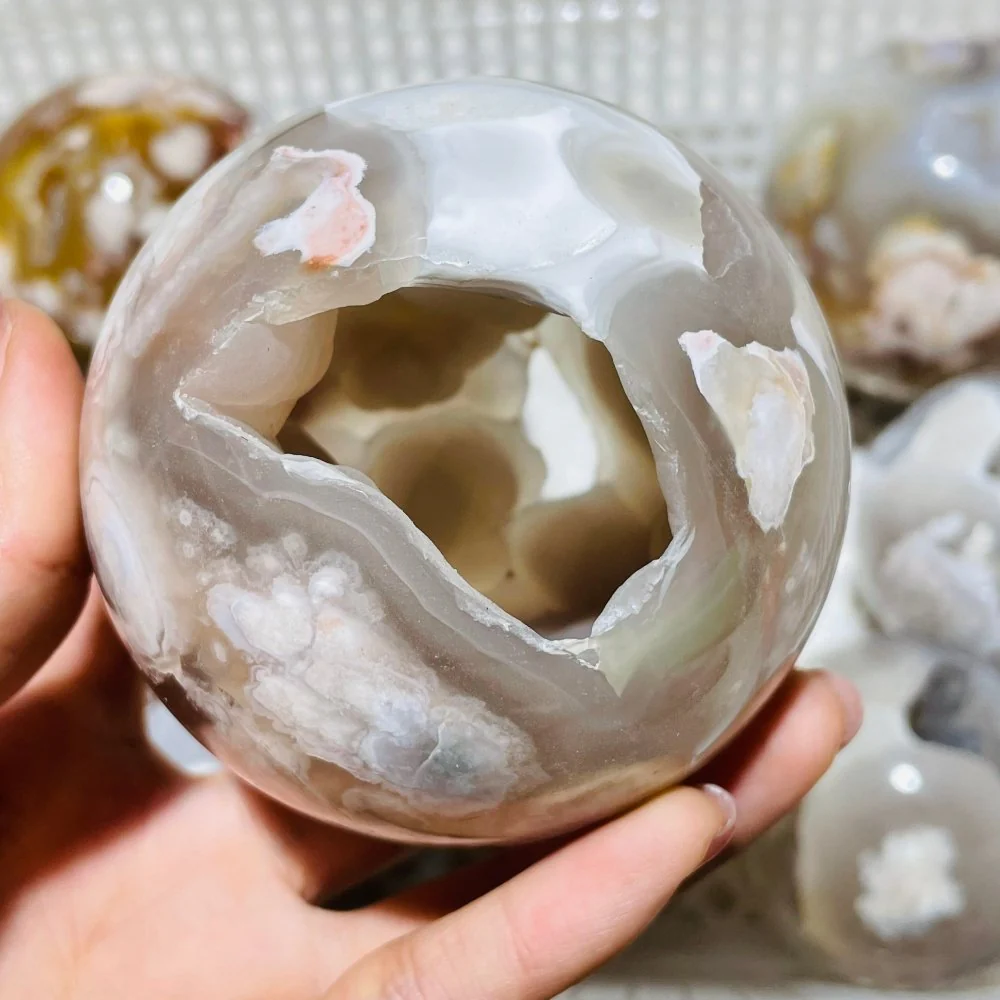 9 Pieces High Quality Sakura Agate Geode Spheres - Image 5