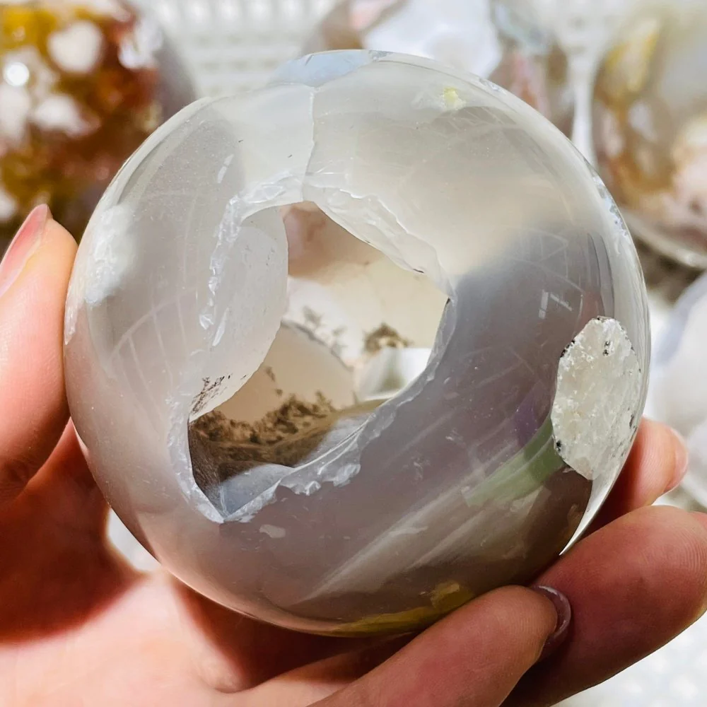 9 Pieces High Quality Sakura Agate Geode Spheres - Image 6