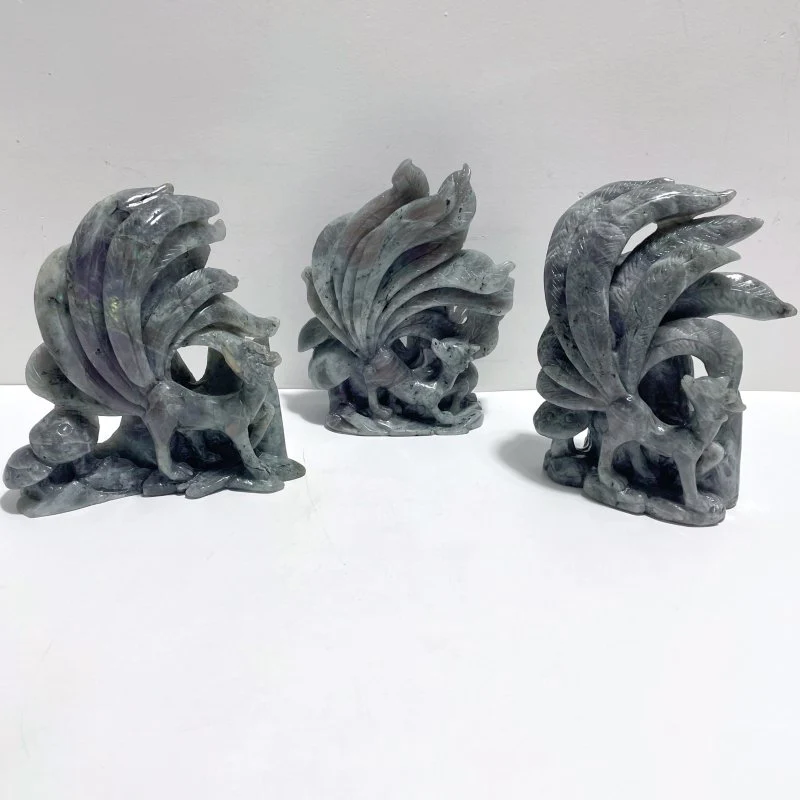 3 Pieces Labradorite Nine-tailed Fox Carving