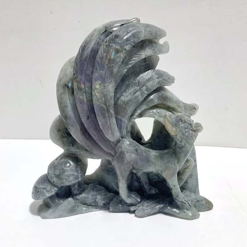 3 Pieces Labradorite Nine-tailed Fox Carving - Image 3